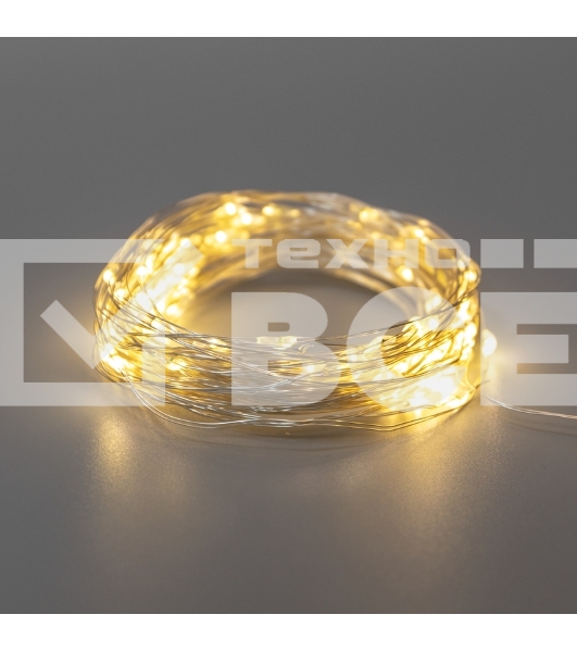 Гирлянда Роса 10м, 100LED, теплый белый, IP44, на батарейках 3хАА, с пультом 8 режимов NEON-NIGHT