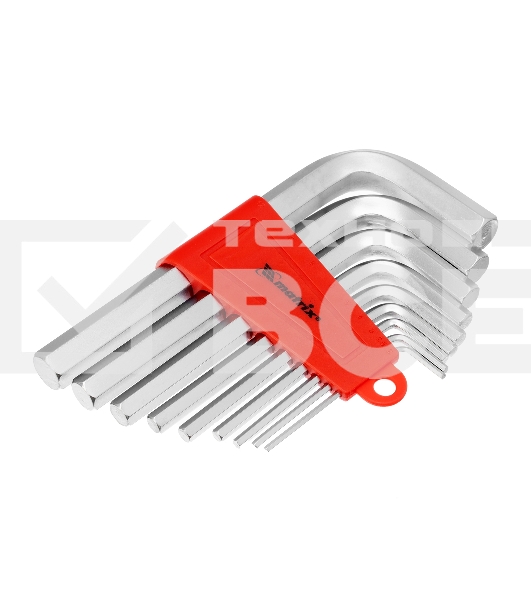 Набор ключей имбусовых Matrix HEX, 2–12 мм, CrV, 9 шт., короткие, сатин.