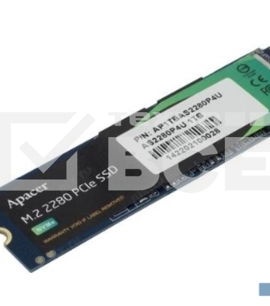 Накопитель SSD Apacer AS2280P4U, 1Tb, M.2 2280, PCIe 3.0 x4, NVMe, R/W 3500/3000