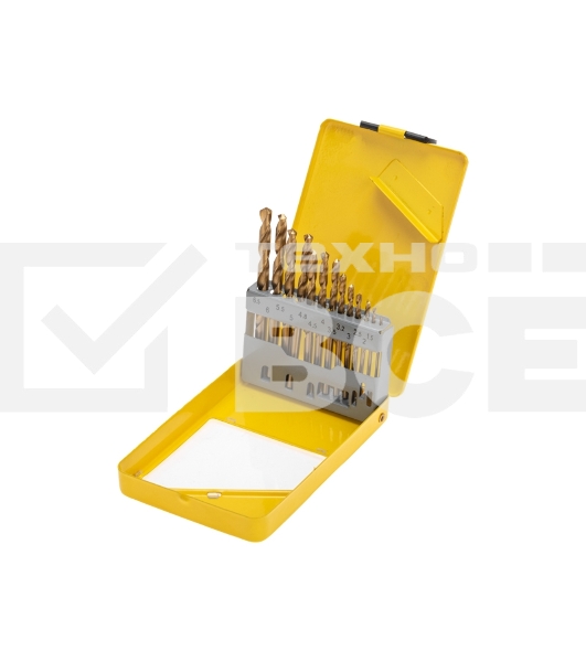 Набор сверл по металлу, 1,5-6,5мм (через 0,5мм, 3,2мм, 4,8мм), НSS, ТИТАН, цилиндрический хвостовик, металлический кейс, 13 шт. Kranz