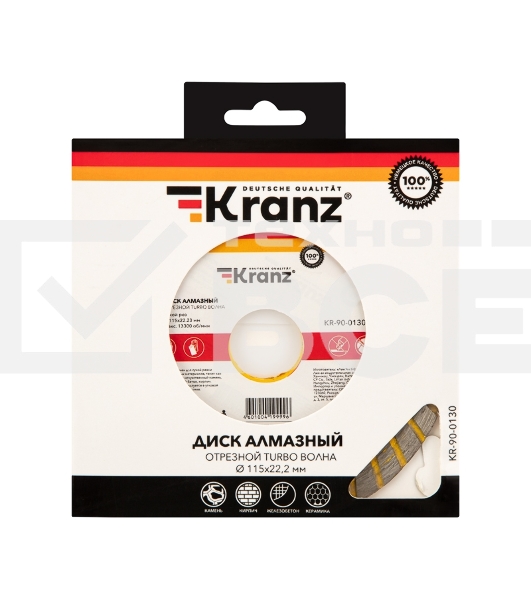 Диск алмазный отрезной KRANZ Turbo волна 115x22.2 мм