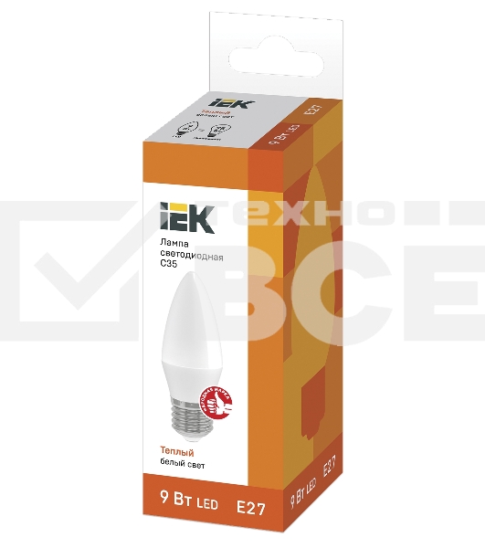 Лампа светодиодная LED 9Вт 230В 3000К E27 свеча LLE-C35-9-230-30-E27 IEK