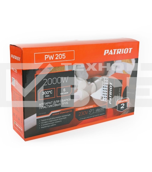 Сварочное оборудование, Инверторы PATRIOT PW 205 170302010 {Аппарат для сварки пластиковых труб PATRIOT, 2000W, 6 насадок, резак для труб, перчатки, рулетка, кейс металл.}
