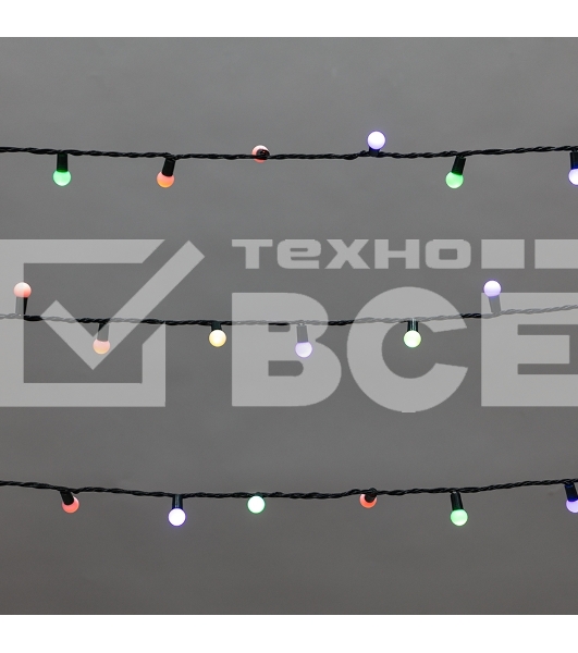 Гирлянда Мультишарики 20м, 200LED, диаметр 15мм, IP44, зеленый провод, свечение мульти (RG/RB), мигание, 230В NEON-NIGHT