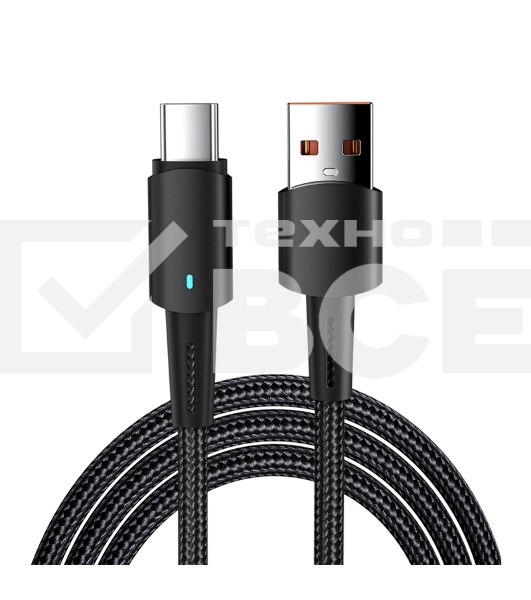 Кабель Rexant 18-7064 USB-A – Type-C, 6А, 66Вт, 1м, в черной нейлоновой оплетке, со световой индикацией