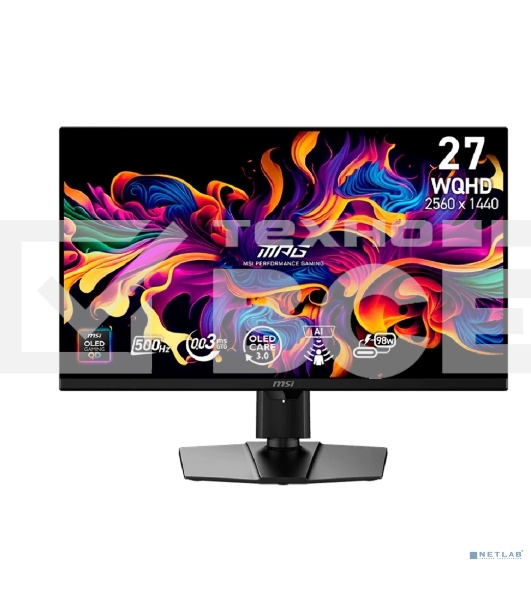 Монитор 26.5' MSI MPG 271QR QD-OLED X50 QD-OLED 2560x1440, 500 Гц, 0.03 мс, 16:9, 300 кд/м² (пиковая 1000 кд/м²), HDMI 2.1, DP, USB-C (98 Вт), USB Hub (2x USB 3.2), 3.5 Jack, HDR10, DisplayHDR 500 True Black, G-Sync Compatible, Adaptive-Sync, динамики, черный