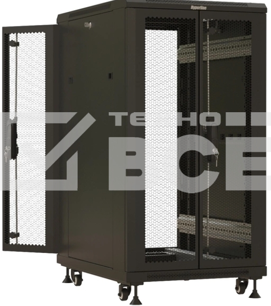 Шкаф коммутационный Hyperline (TTBR-1866-DD-RAL9004) напольный 18U 600x600мм пер.дв.перфор.2ств. задн.дв.перфор. 1000кг черный 510мм 53.8кг 988мм IP20 сталь