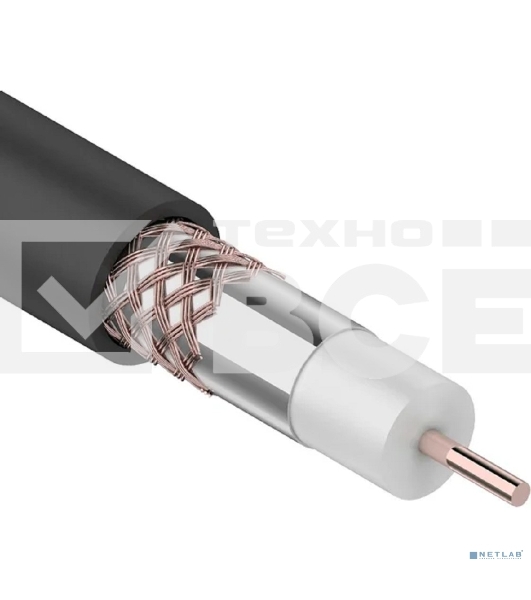 Кабель коаксиальный Rexant RG-6U+Cu, 75 Ом, Cu/Al/Cu, 64%, бухта 100 м, черный OUTDOOR