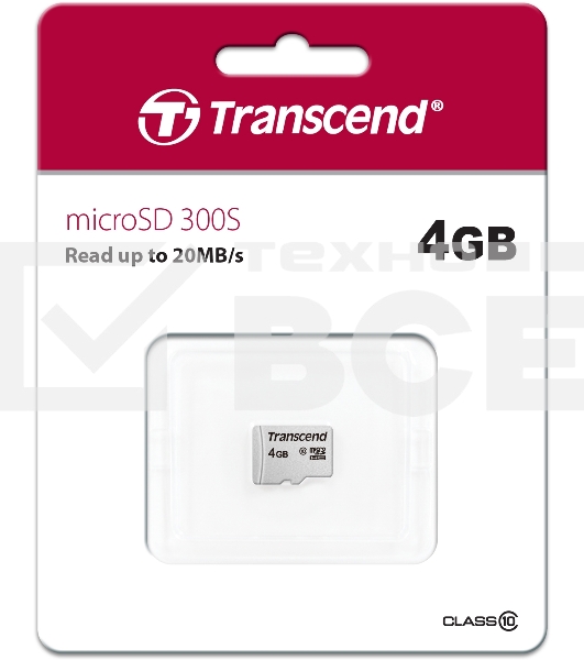 Флеш карта microSD 4Gb Transcend microSDHC Class 10, (без адаптера), TLC