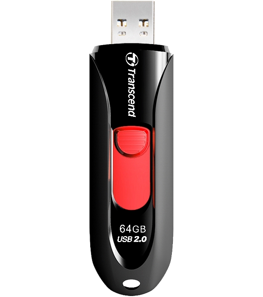 Флешка USB Transcend JetFlash 590 (TS64GJF590K), 64Gb, USB 2.0, R/W 25/15, черный/красный