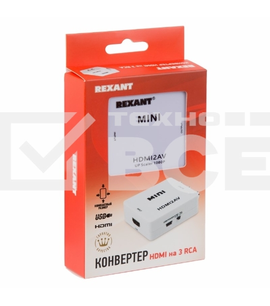 Конвертер HDMI на 3 RCA, пластик, белый Rexant