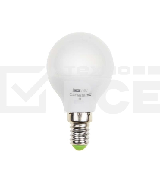 Лампа светодиодная PLED-ECO-G45 5Вт шар 3000К тепл. бел. E14 400лм 220-240В JazzWay 1036896A