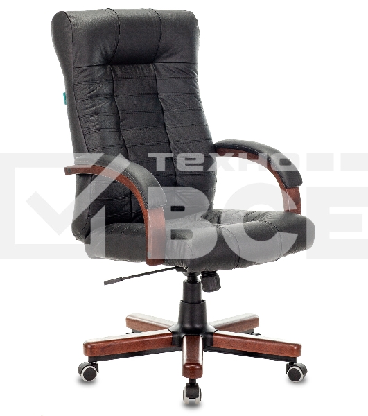 Кресло руководителя Бюрократ KB-10WALNUT/B/LEATH черный, кожа, крестовина дерево