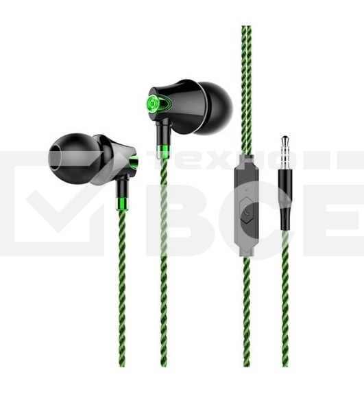 Наушники вакуумные AUX разъем с МК без рег.громкости длина 1.1м More Choice G26 (Green)