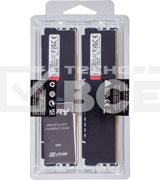 Оперативная память Kingston Fury Beast, DDR5, 32GB (2x16GB), 5200MHz, CL40, DIMM, радиатор, чёрный