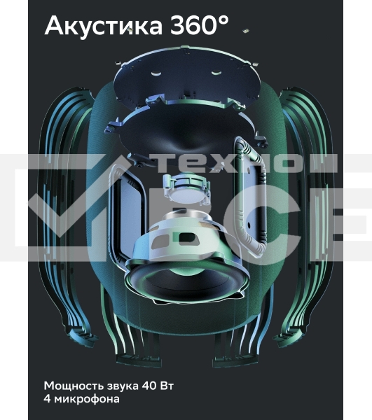 Умная колонка SBER Boom SBDV-00090, 40Вт, с голосовым ассистентом Салют, черный (SBDV-00090a)