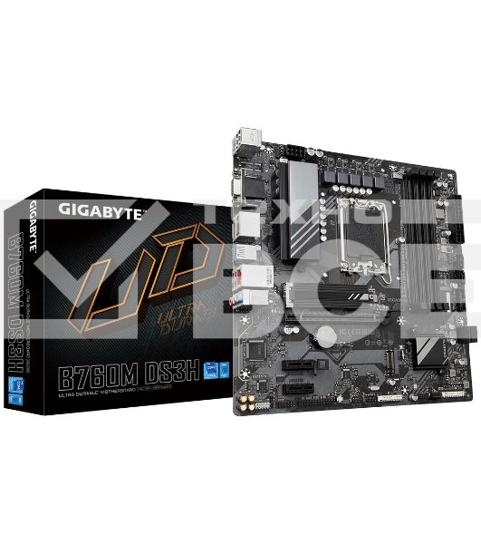 Материнская плата Gigabyte B760M DS3H, LGA 1700, Intel B760, 4xDDR5, 4xSATA, 2xM.2, 1xPCIe 4.0 x16, 2xPCIe x1, 1xHDMI, 1xVGA, 2xDP, 1x 2.5Gb LAN, 3xUSB-A 3.2 Gen 1, 1xUSB-C 3.2 Gen 2, 2xUSB-A 2.0, 3x3.5 мм, 7.1, mATX
