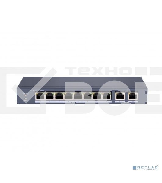 Коммутатор сетевой неуправляемый DS-S1008P - 8 RJ45 100M PoE, 2 порта с высоким приоритетом; 2 Uplink порта Gigabit