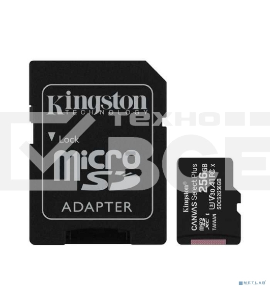 Флеш карта microSDHC 256GB microSDXC Class10 Kingston <SDCS2/256GB> UHS-I Canvas Select up to 100MB/s с адапт.