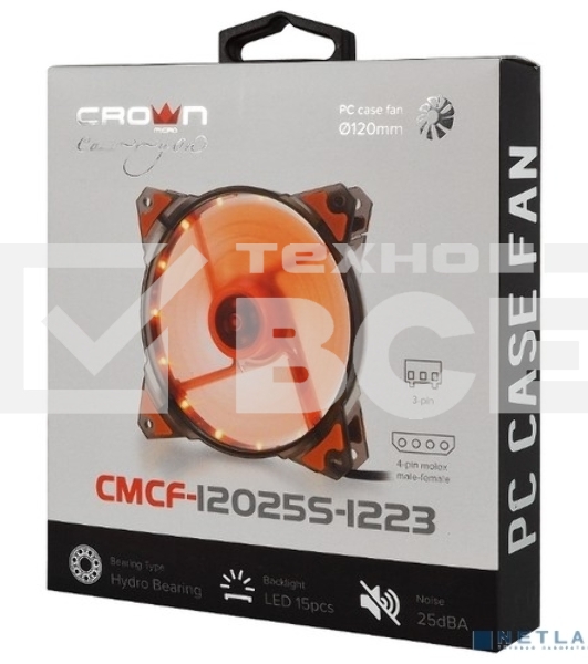Вентилятор для корпуса Crown CMCF-12025S-1223 черный/оранжевый, 120 мм, 1650 об/мин, 28 дБ, 3 pin