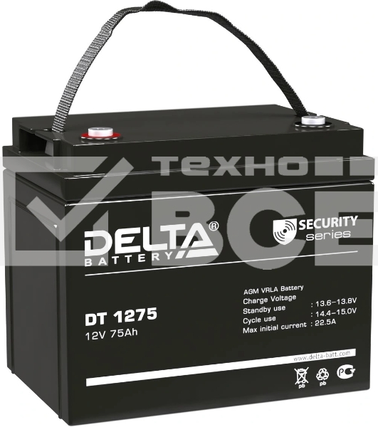 Аккумуляторная батарея Delta DT 1275 напряжение 12В, емкость 75Ач (259х169х213mm)