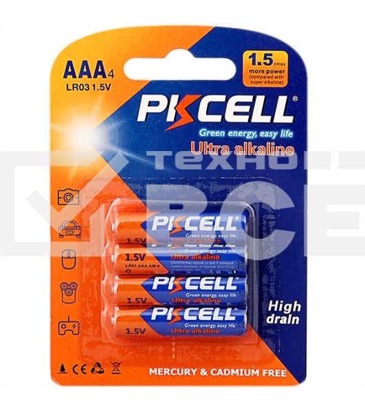 Щелочной/алкалиновый элемент питания PKCELL LR03-4B тип - AAА 4 шт в блистере