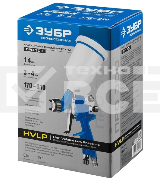 ЗУБР Краск. пнев. 'ПРОФЕССИОНАЛ' 'ПРО 300', HVLP, c верхним бачком, 1,4мм 06453-1.4