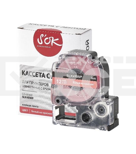Кассета с лентой S'OK by Sakura Printing K4RWP для Epson, белый на красном, 12мм/8м