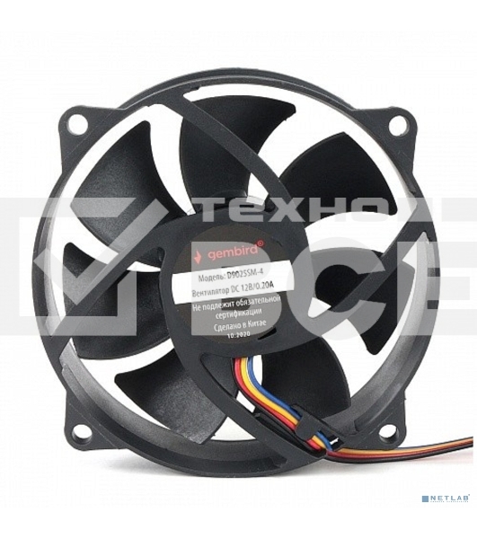 Вентилятор для корпуса Gembird 90x90x25, втулка, 4 pin, провод 30 см (D9025SM-4)
