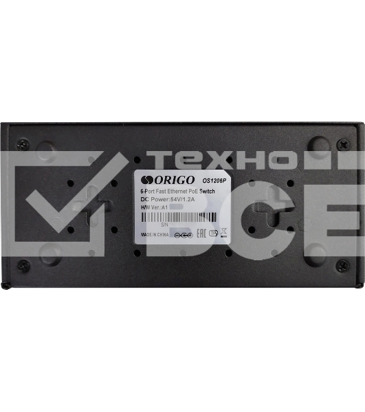 Неуправляемый PoE-коммутатор ORIGO OS1206P/60W/A1A 4x100Base-TX PoE+, 2x100Base-TX, PoE-бюджет 60 Вт, корпус металл