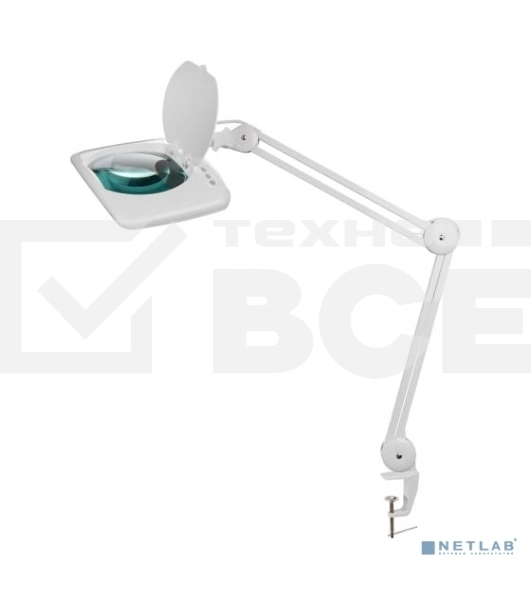 Лупа на струбцине Rexant, квадратная, 5D, с подсветкой 60 SMD LED, сенсорный регулятор яркости, белая