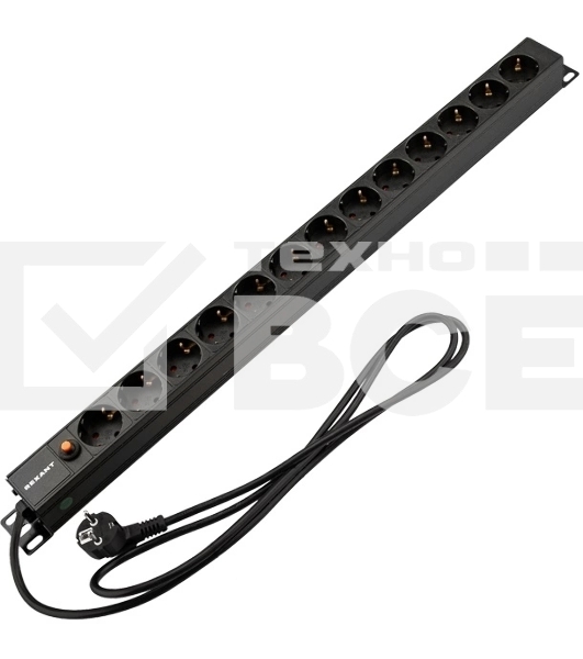 Блок распределения питания Rexant для 19' шкафов, вертикальный, 13 розеток СЕЕ 7/4, 16A, фильтр, без выкл, алюм корп, шнур 2м, вилка СЕЕ 7/7