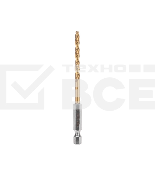 Сверло по металлу Kranz 4 мм, Р6М5, ТИТАН, шестигранный хвостовик (1 шт. в упаковке) DIN 338