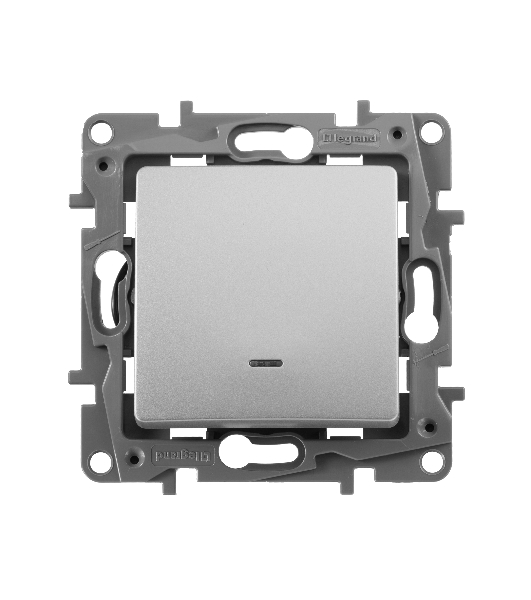 Выключатель одноклавишный с подсветкой/индикацией, автоматические клеммы, Etika, 10AX, 250В~, алюминий Выключатель одноклавишный с подсветкой/индикацией, автоматические клеммы, Etika, 10AX, 250В~, алюминий