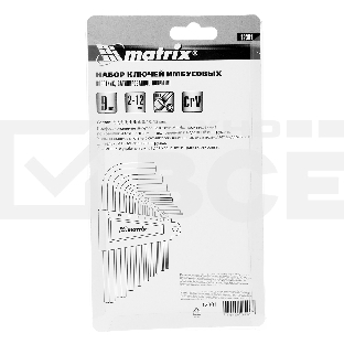 Набор ключей имбусовых Matrix HEX, 2–12 мм, CrV, 9 шт., короткие, сатин.