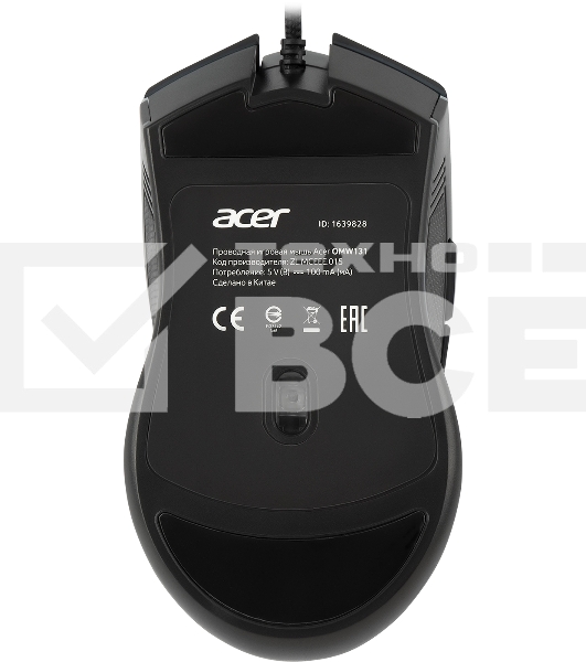 Мышь проводная Acer OMW131 черный, 6400 dpi, USB, кнопки - 7