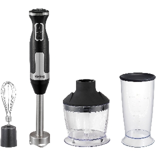 Блендер погружной Korting, кнопочное управление, 20 скоростей, 3 насадки, объем чаши 800 мл, турборежим, защита от перегрева/перегрузки, материал корпуса металл/пластик, мощность 1400 Вт, цвет черный