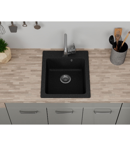 Мойка для кухни BAU Stil Black stone 42х50, выпуск с сифоном в комплекте, черный камень