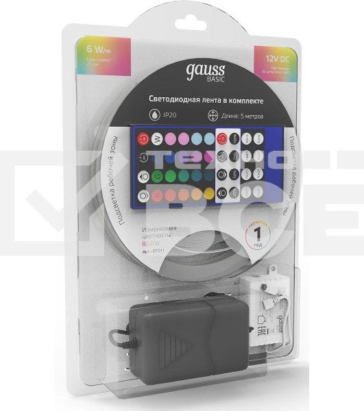 Лента Basic в комплекте 12V 6W/m 390lm/m RGBW IP20 LED 5m 1/50