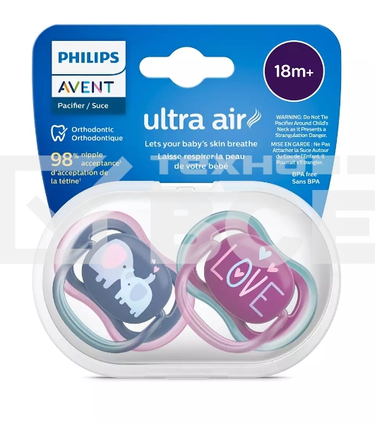 Пустышка ultra air, слоники/LOVE, 18+ мес., 2 шт.
