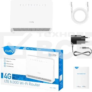 Маршрутизатор N300 Wi-Fi 4G LTE Cat.4 Router, build-in 4G LTE modem,  4 10/100M RJ45 Ports, Nano SIM Slot, 300Mbps at 2.4GHz, Internal antennas, PPTP/L2TP/OpenVPN/WireGuard VPN, DNS over Cloudflare/Google/Quad9, DDNS, SMS, Band locking, TR069/TR098/TR111/