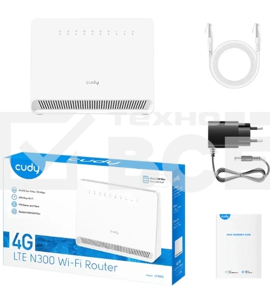 Маршрутизатор N300 Wi-Fi 4G LTE Cat.4 Router, build-in 4G LTE modem, 4 10/100M RJ45 Ports, Nano SIM Slot, 300Mbps at 2.4GHz, Internal antennas, PPTP/L2TP/OpenVPN/WireGuard VPN, DNS over Cloudflare/Google/Quad9, DDNS, SMS, Band locking, TR069/TR098/TR111/T