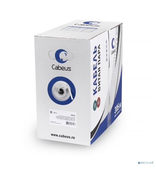 Кабель витая пара UTP (U/UTP) Cabeus UTP-4P-Cat.6-SOLID-LSZH-GY категория 6, 4 пары (23 AWG), одножильный, LSZH нг(А)-HF, серый (305 м)