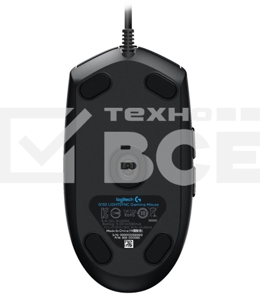 Мышь проводная Logitech G102 LIGHTSYNC черный, 8000 dpi, USB, кнопки - 6