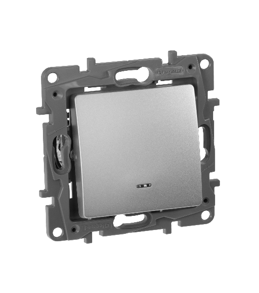 Выключатель одноклавишный с подсветкой/индикацией, автоматические клеммы, Etika, 10AX, 250В~, алюминий Выключатель одноклавишный с подсветкой/индикацией, автоматические клеммы, Etika, 10AX, 250В~, алюминий