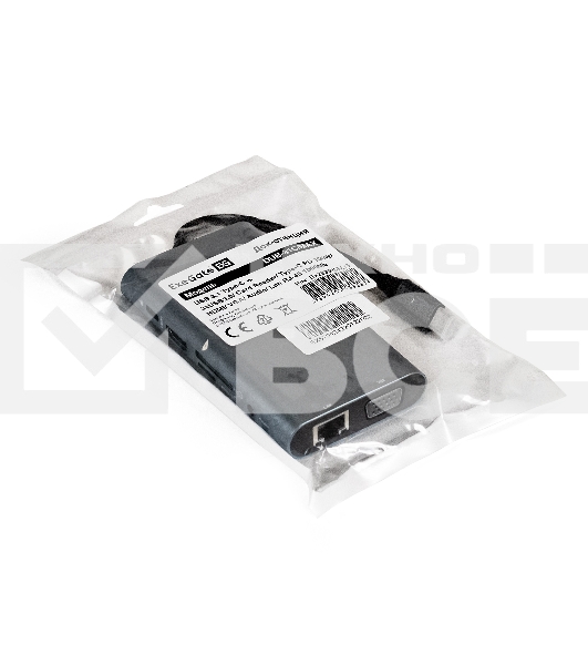 Док-станция ExeGate EX293985RUS DUB-31C/MAX (кабель-адаптер USB Type-C --> 3xUSB3.0 + Card Reader + PD 100W + HDMI 4K@30Hz + VGA + Audio + Lan RJ45 10/100/1000Mb, Plug&Play, серый)