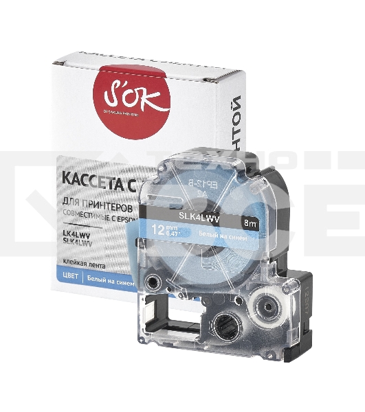 Кассета с лентой S'OK by Sakura Printing K4LWV для Epson, белый на синем, 12мм/8м