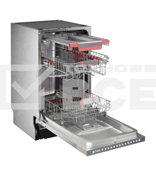 Встраиваемая посудомоечная машина Kuppersberg, High-Tech, 45 см, 10 комплектов, 3 корзины, 7 программ, конденсационная сушка, автоматическое открывание двери, LED подсветка, сенсорное управление, инверторный мотор, энергоэффективность А+++