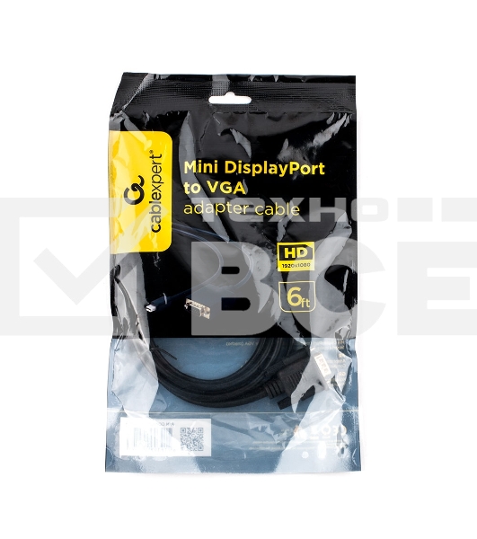 Кабель Cablexpert mDP-VGA, 20M/15M, 1.8м, черный, позол.разъемы, пакет (CC-mDPM-VGAM-6)