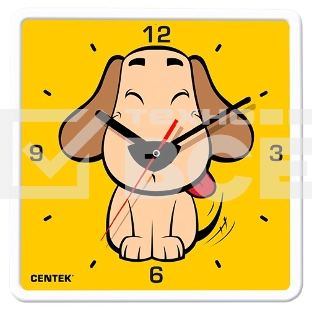 Часы настенные Centek СТ-7103 <Dog> (щенок) 25х25 см, квадрат, шаговый ход, кварцевый механизм